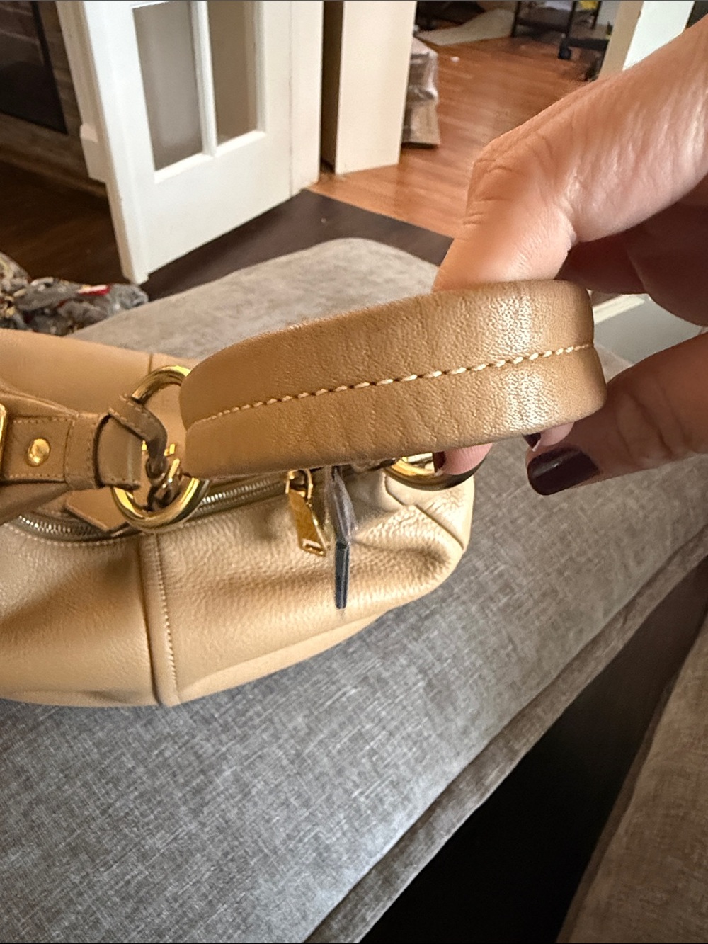 Prada Taupe Leather Shoulder Hobo with Gold Hardware - Picture 9 of 10